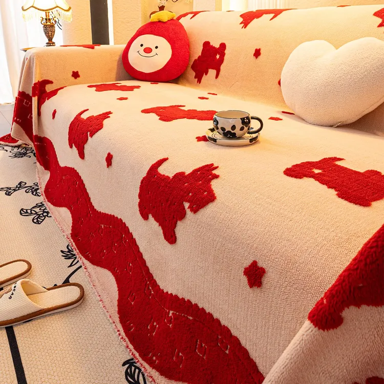 麦颜喜庆新年沙发盖布冬季2025新款红色加厚沙发巾一整张全盖套罩
