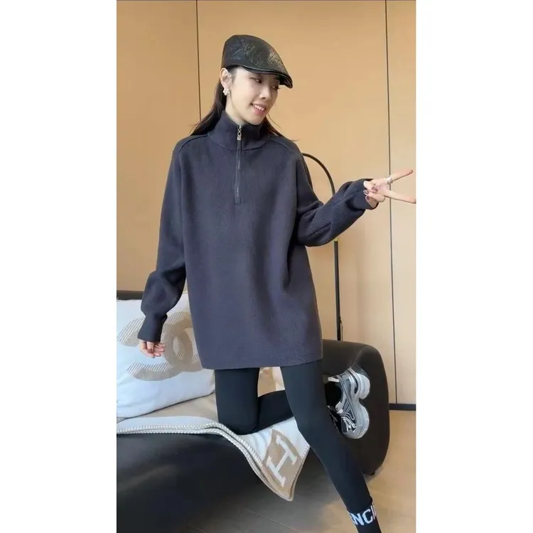 二姐的宝藏秋冬中长款半拉链高领宽松休闲长袖毛衣#243982025年潮