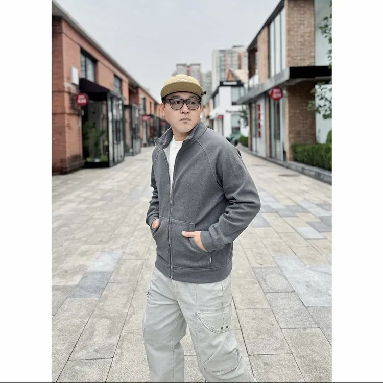 秋冬加绒保暖德绒立领插肩袖休闲百搭夹克外套2508