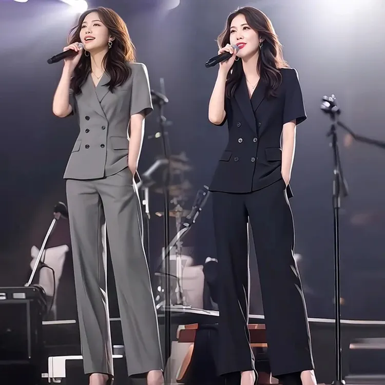 时尚西装套装女夏季新款时髦洋气西服上衣女装阔腿裤职业两件套潮