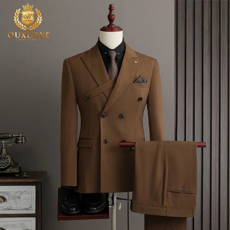 OUXLDNE双排扣西装男套装修身商务正装新郎男士男款高级结婚西装