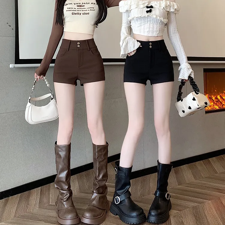 黑色高腰紧身短裤女秋冬新款百搭辣妹外穿显瘦弹力小个子休闲热裤
