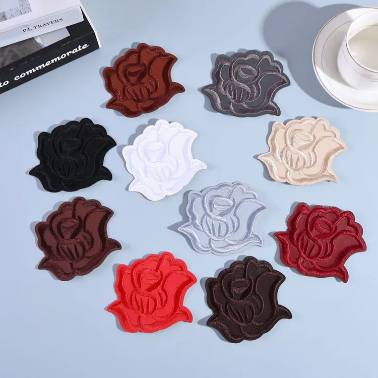 玫瑰补丁刺绣布贴衣服裤子皮革贴花免缝破洞皮衣划痕修补自粘贴