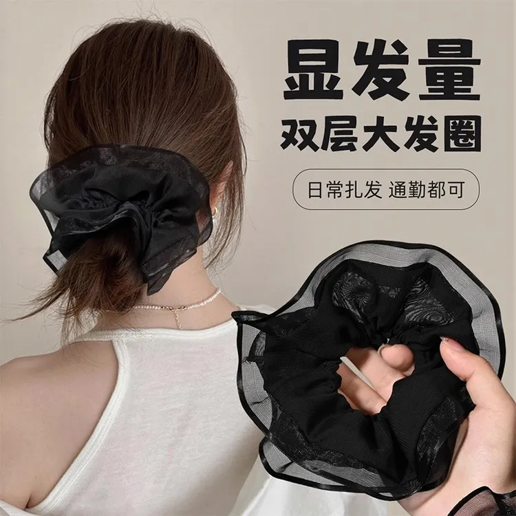 显发量头绳发圈高低丸子头马尾大肠圈双层女发饰韩系气质简约黑色