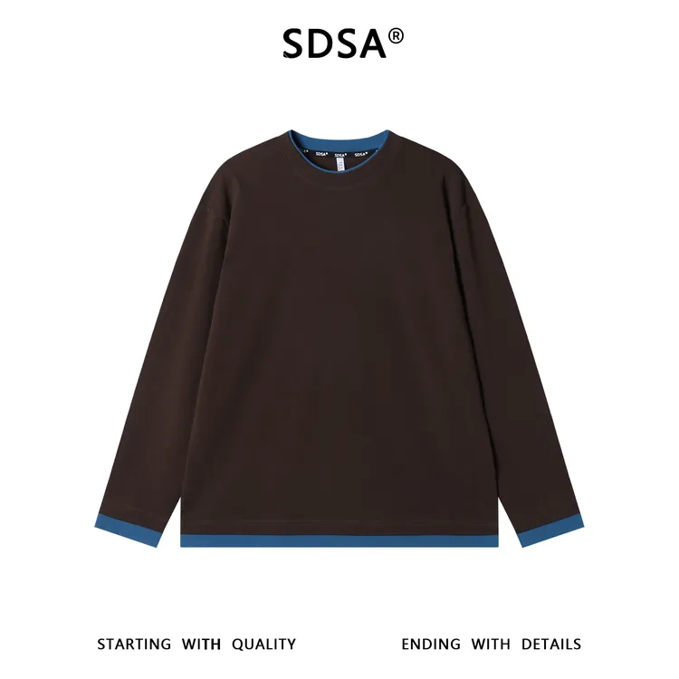 SDSA男士秋冬新款痞帅男装简约撞色假两件圆领长袖T恤百搭时尚潮