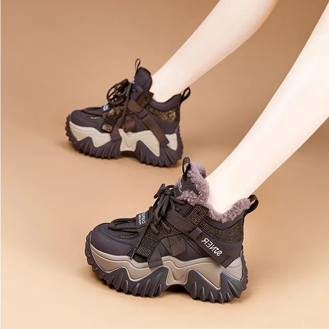 【增高8CM】秋冬新款厚底老爹鞋女外穿韩版休闲百搭加绒保暖运动女