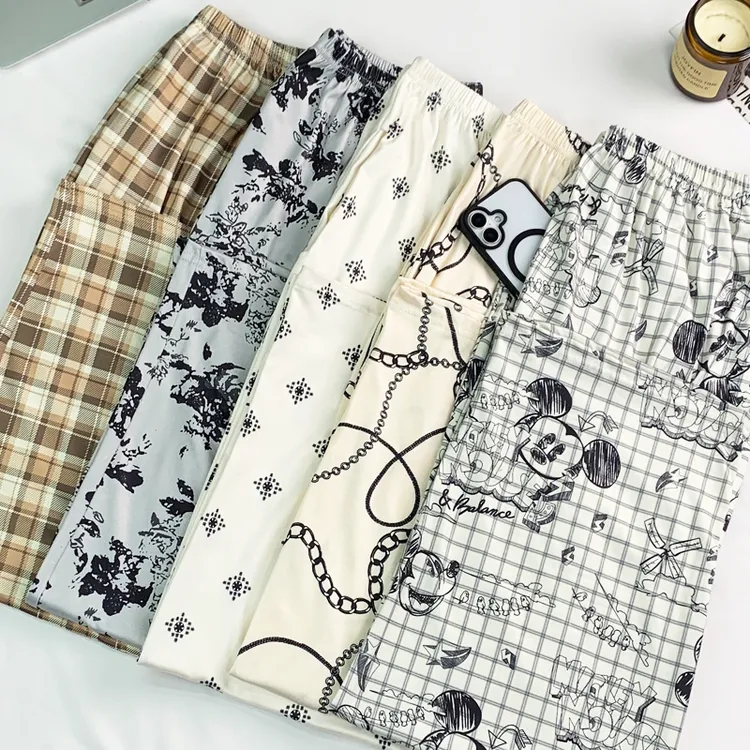 升级版双口袋 大码300斤休闲睡裤女夏季遛弯长裤复古碎花防蚊裤