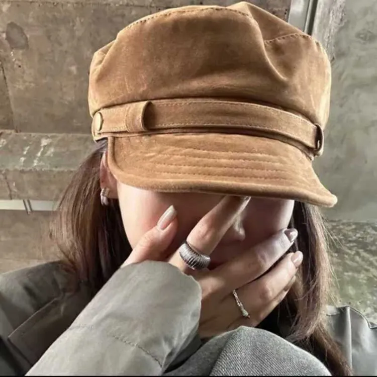 秋季新款复古英伦风报童帽女高级感麂皮绒八角帽显脸小时髦画家帽