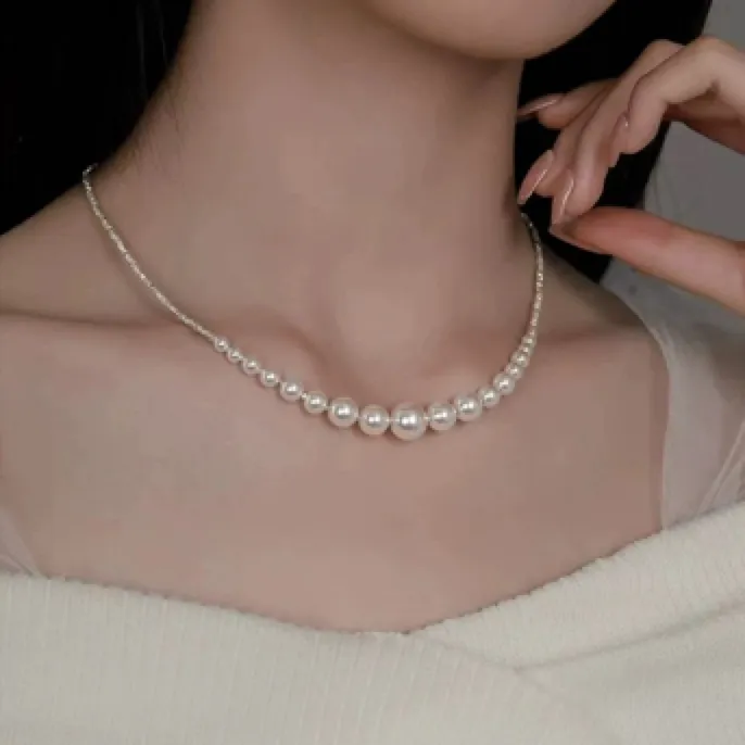 天然珍珠项链颈链锁骨链气质白色时尚百搭简约100%天然珍珠项链