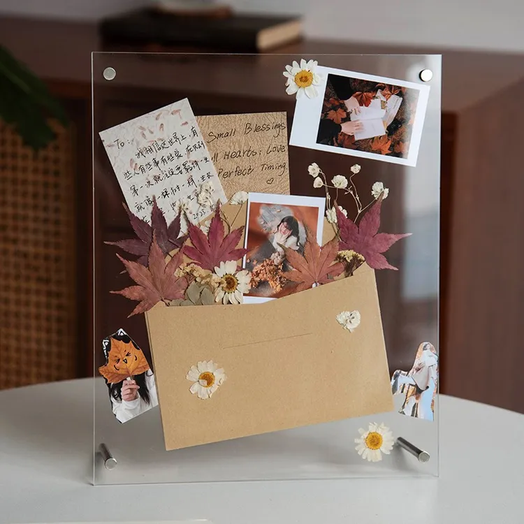 时几初 秋日来信diy信封干花情侣生日照片定制贴纸手工礼物相框