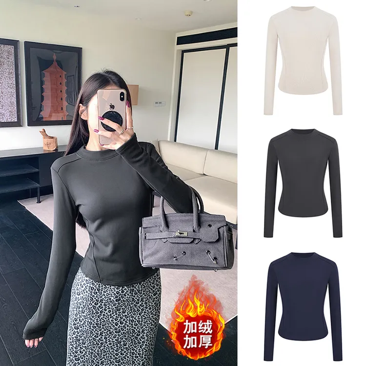 Moses Queen/魔西女王小领口加绒加厚长袖T恤修身显瘦内搭上衣女