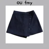 FY6339冬季新款气质高腰宽松百搭设计师不规则格子裙裤