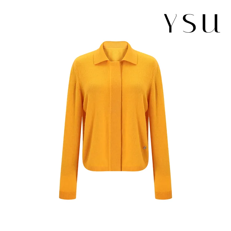 【余书】“法式衣橱”黄色翻领针织开衫简约气质长袖衫上衣Y304208