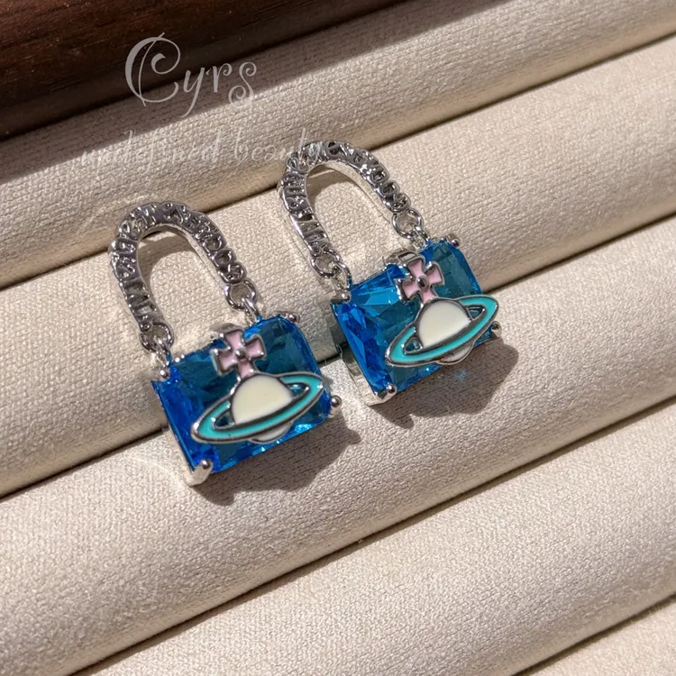 925银耳饰 克芮司Cyrs |【星锁】冰川蓝高透原创土星包包925银耳饰