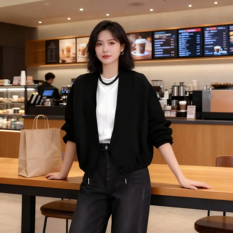 设计感休闲短款外套女2025新款秋季韩版时尚抽绳宽松显瘦开衫上衣