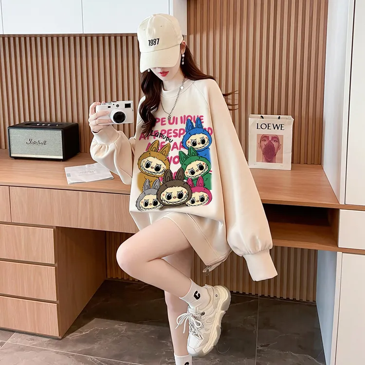 宽松oversize圆领卫衣女2025秋冬季韩版时尚中长款减龄加绒上衣潮