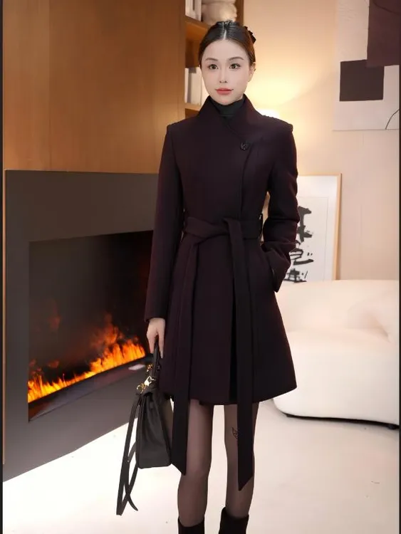 秋冬短款女正肩袖毛呢外套收腰气质呢羊毛大衣CR2522晚宴场合女装