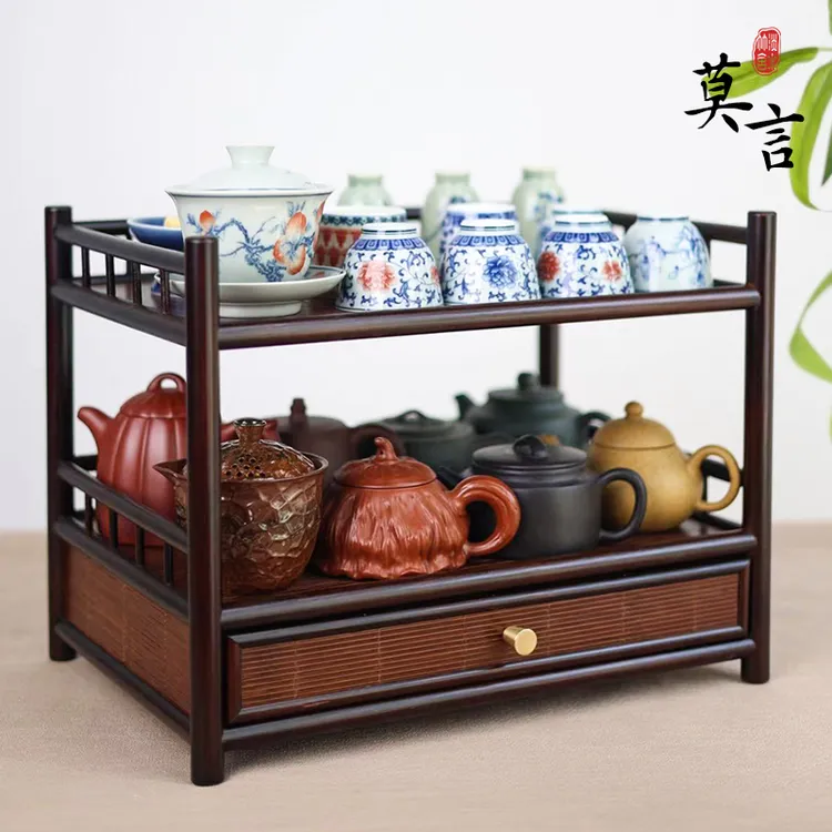 【竹影·雅集专属】莫言高山楠竹手工壶杯置物收纳博古架茶具储物架