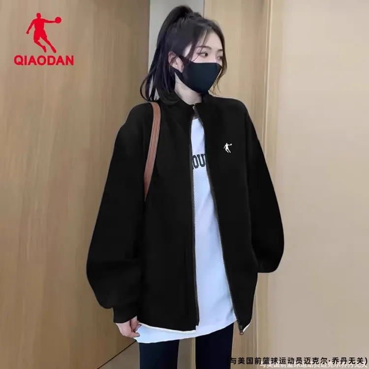 乔丹卫衣外套女2025冬季新款官方正品黑色开衫大码宽松学生运动服