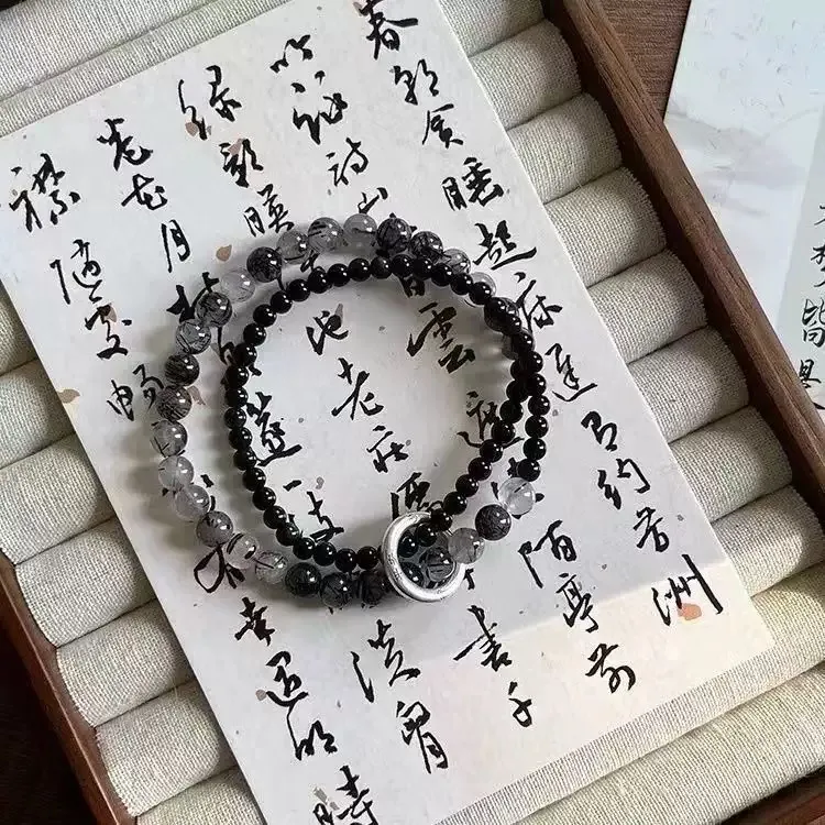 合金玻璃手链 中式平安扣双圈手链男女手串情侣手饰高颜值百搭