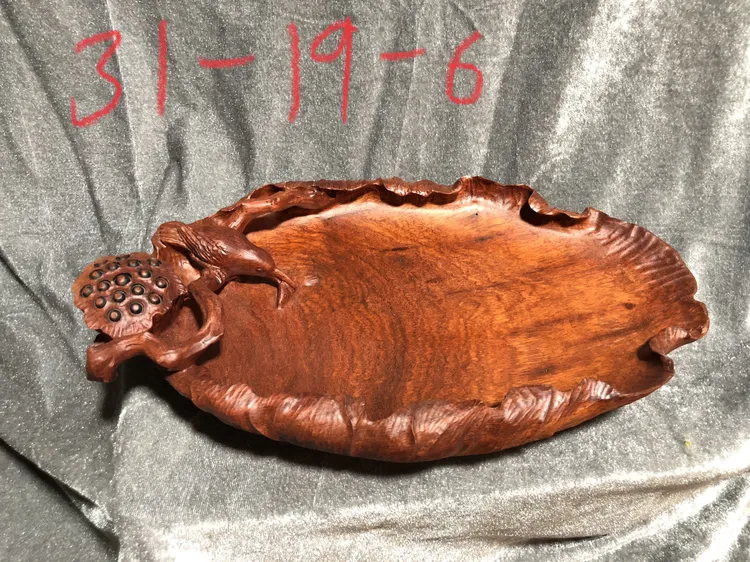 红花梨木瓜果盘：