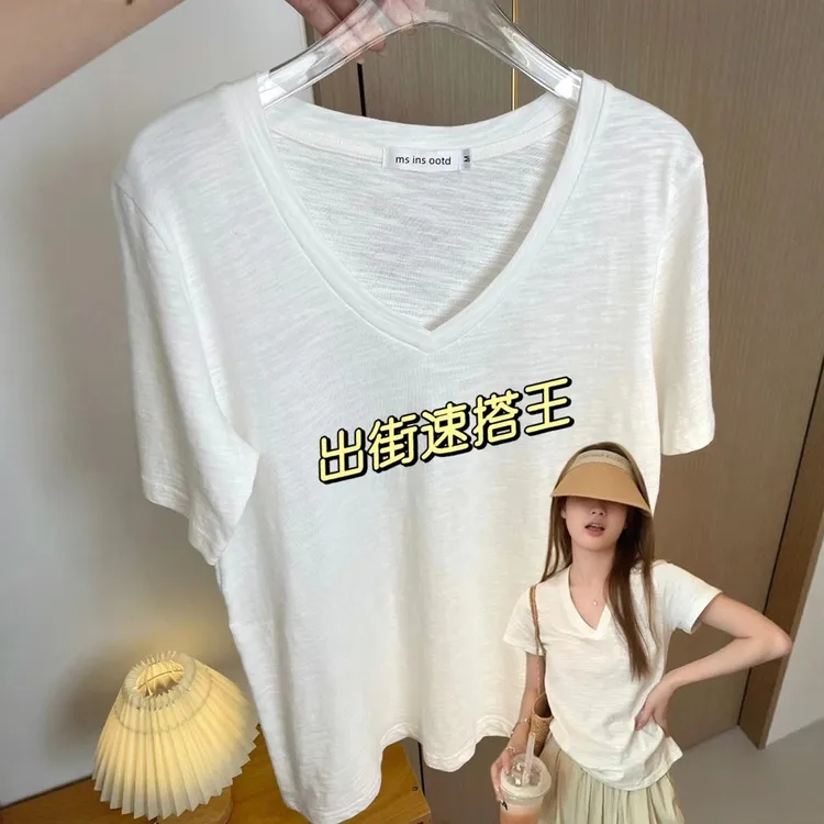休闲设计感白色透气防晒衫夏季新款斜领气质t恤韩版薄款时尚小衫