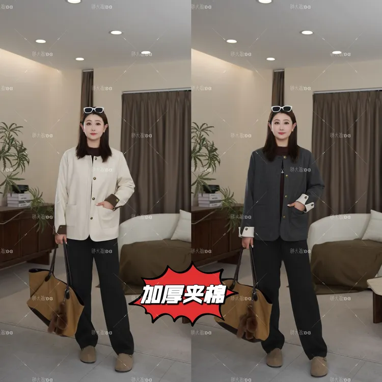 【上新】秋冬外套PDM22606冬季新款洋气撞色复古休闲大码女装外套