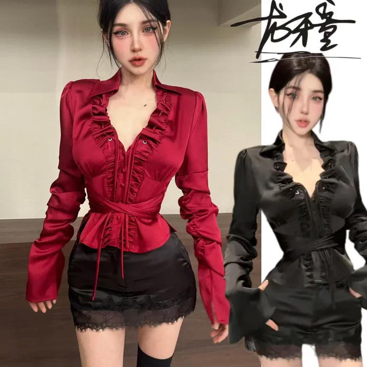 （清）龙怼怼推荐【吸血鬼日记套装】蕾丝显瘦气质长袖时尚收腰设计师