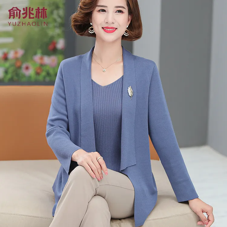 俞兆林妈妈秋装气质假两件长袖T恤打底衫40岁50中老年女装春秋洋