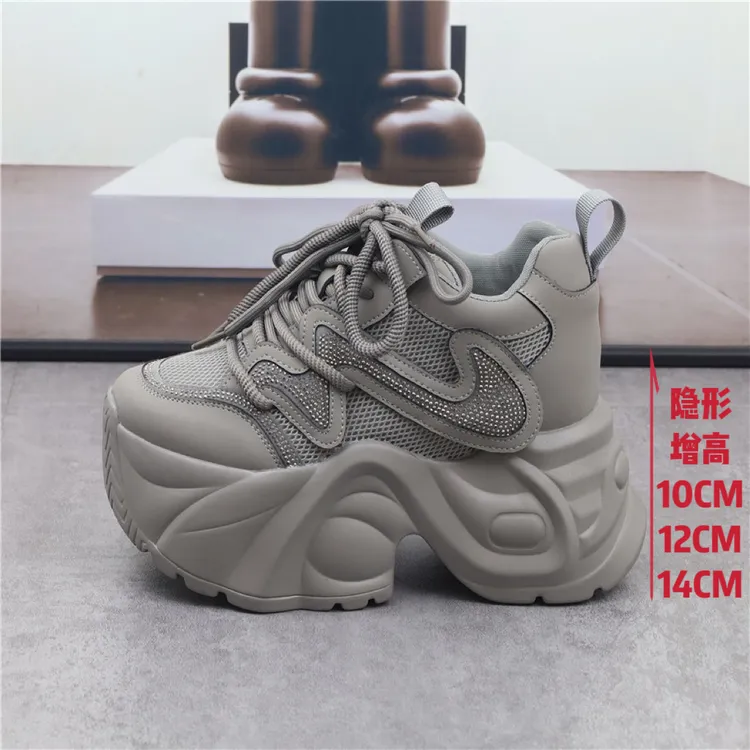 14CM厚底增高灰色老爹鞋女秋季款超火12cm松糕鞋小个子10cm休闲鞋