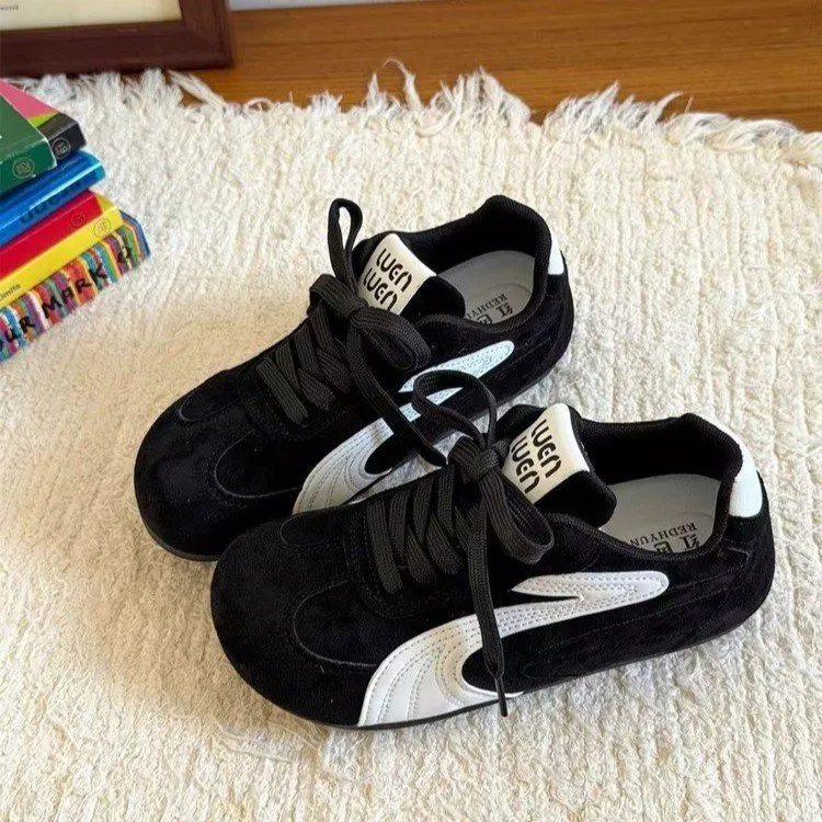 女子低帮（帮高小于10cm)运动鞋系带橡胶2025年秋季软底网红平底