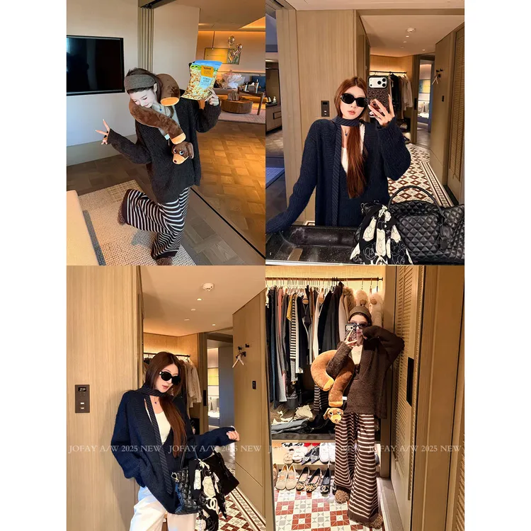 【CHASINGLIGHT】|极简时髦大V毛衣|深V领套头毛衣 秋冬韩版M1312