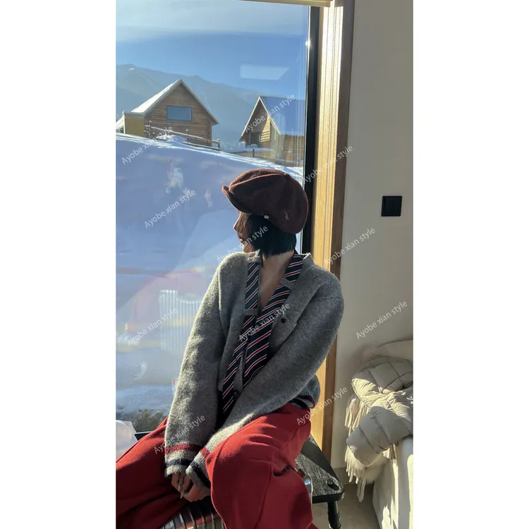 【AYOBE】小贤  学院风羊毛慵懒感时髦领带开衫