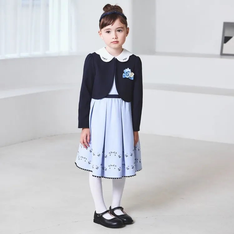 日本肖邦25商场新品女童學院風立體刺繡開衫外套連衣裙套裝正装