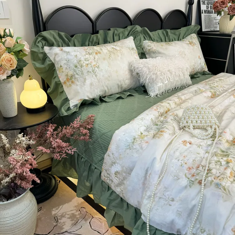 伊伊推荐【拂春晓】法式浪漫印花全棉双层纱床盖款四件套