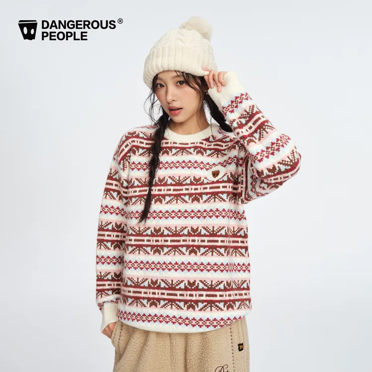 Dangerouspeople薛之谦dsp费尔岛提花套头针织衫慵懒风宽松毛衣