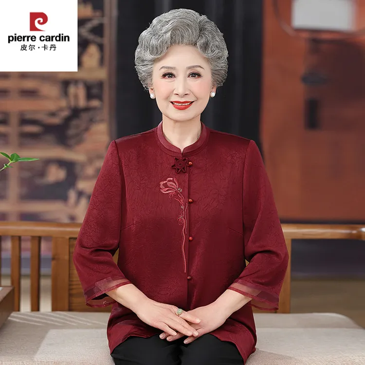 皮尔卡丹老年人女奶奶唐装绣花仿60-70妈妈装40-50岁洋气时髦新款