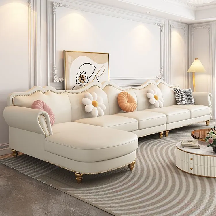 法式奶油风真皮沙发客厅2024新款小户型美式轻奢简欧复古转角沙发