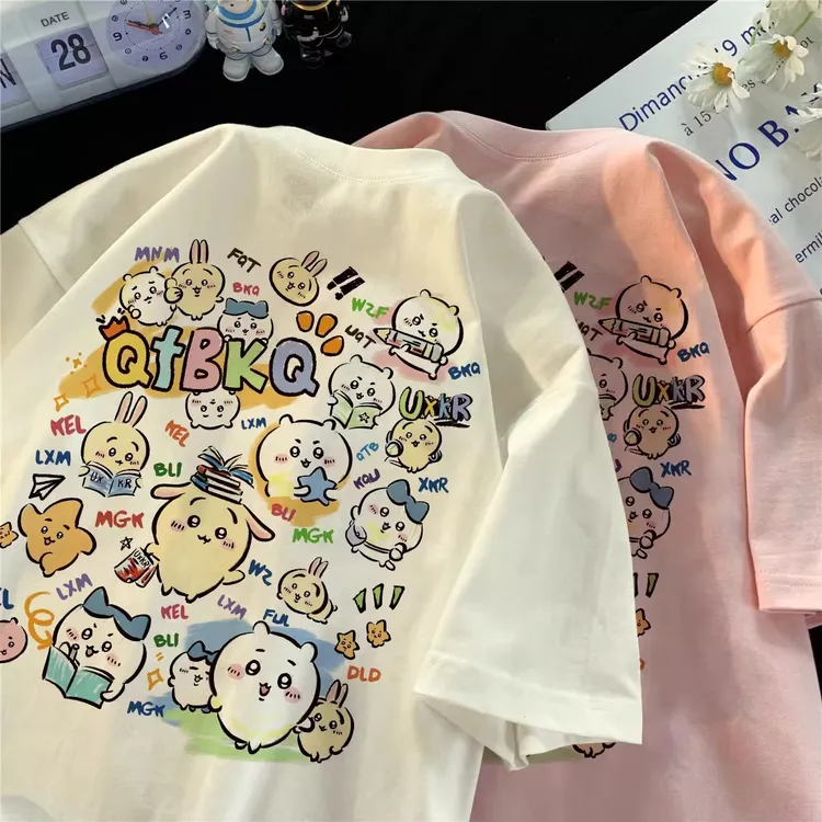 2025新款女童纯棉短袖t恤百搭小八印花中大童时髦宽松洋气上衣