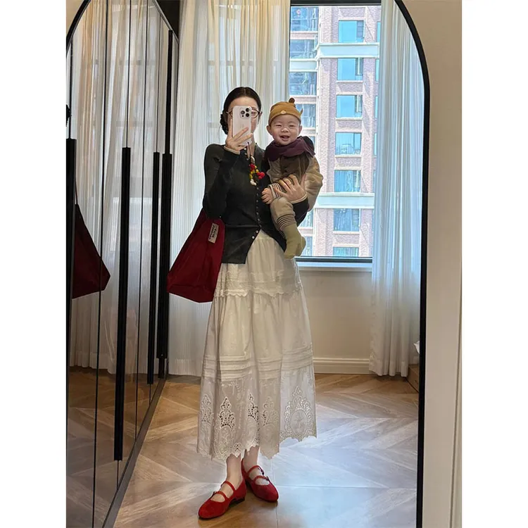 韩系复古慵懒风小众复古灰色针织开衫高腰显瘦镂空A字半身裙套装