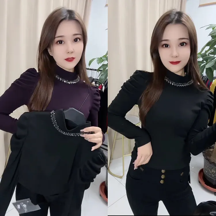 网红爆款时尚减龄修身显瘦半高领衬衫女气质休闲简约通勤上衣潮