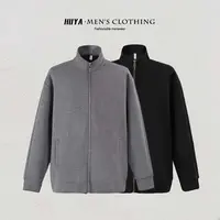 虎牙兄弟秋季纯色太空棉开衫卫衣户外休闲立领拉链外套男士JS6817