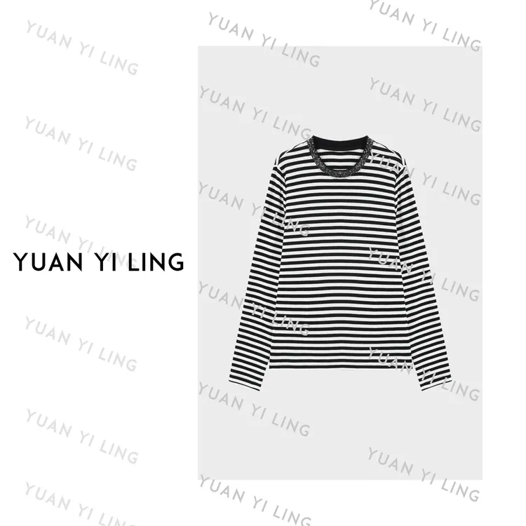 袁艺灵【条纹定律】羊毛法式复古条纹休闲针织上衣7067