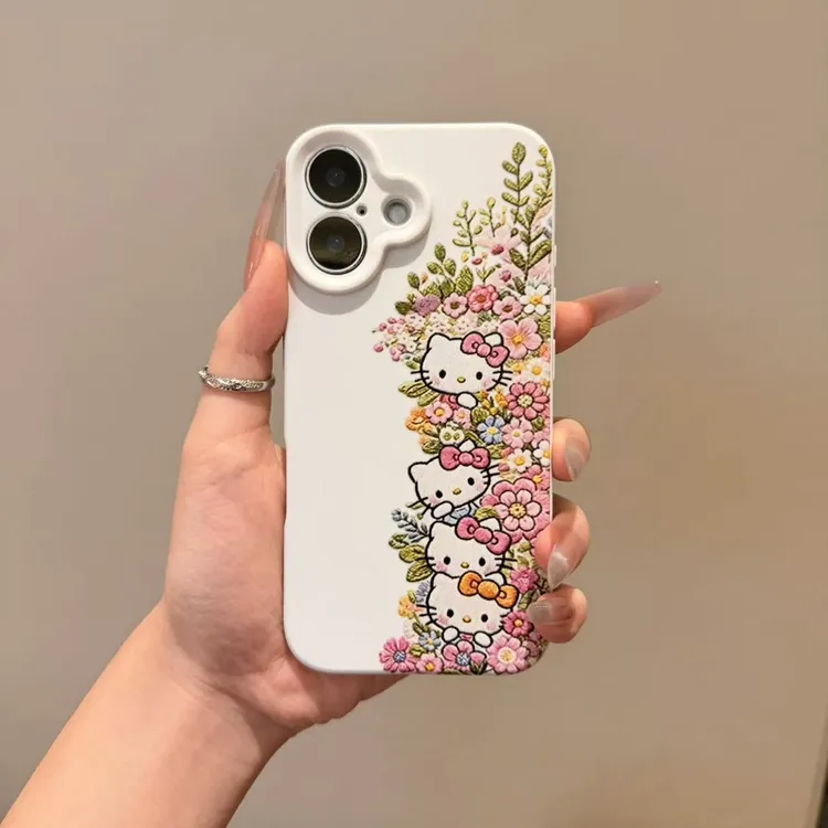 卡通花丛KT猫液态硅胶精孔适用苹果17pro/15promax手机壳iPhone16