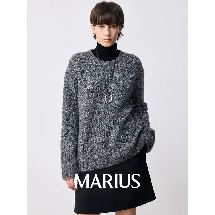 MARIUS "芝麻糊"康赛妮丝绒花纱夹花层次感复古宽松粗针织套衫