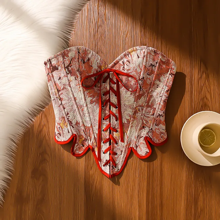 不规则花瓣鱼骨抹胸背心女夏季新款蝴蝶结绑带后背拉链修身上衣