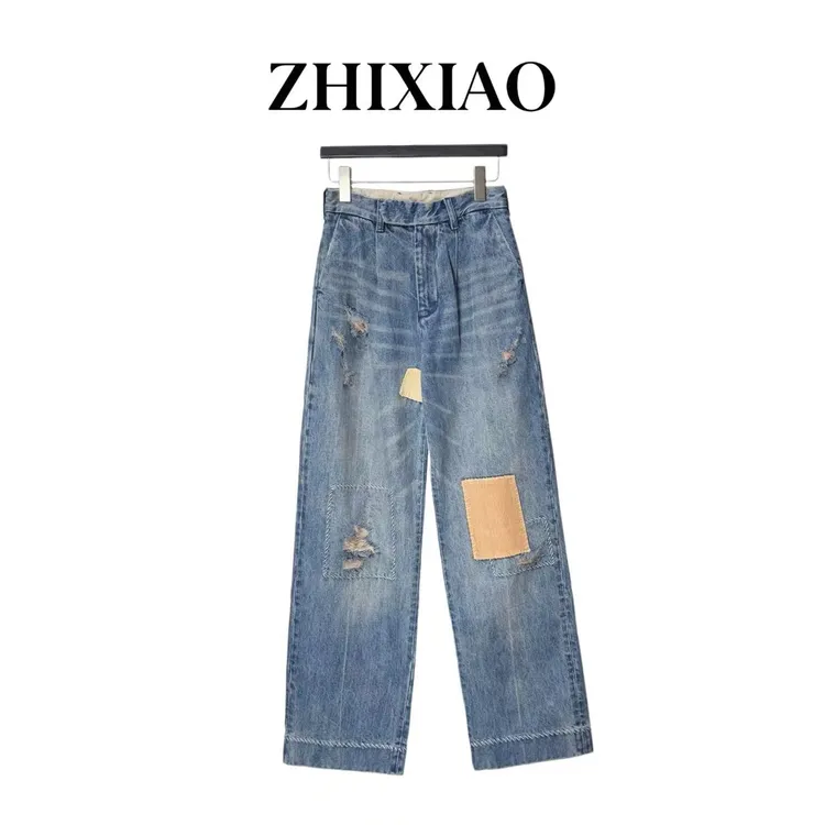 【ZHIXIAO】秋冬新款：贴布刺绣破洞牛仔裤372973
