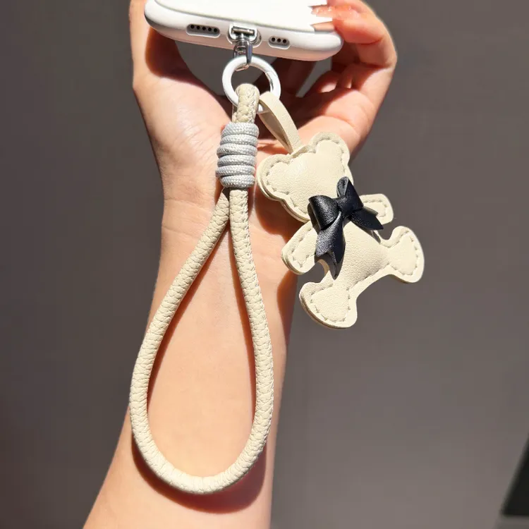 蝴蝶结小熊挂件手机挂绳手绳皮质高级感结实挂件防丢摔手腕电话绳