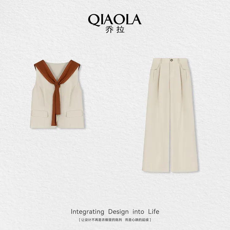 QIAOLA/乔拉【落日倦诗】夏季新款披肩上衣裤子休闲时尚套装