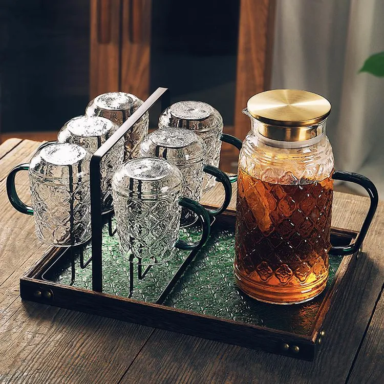 【Rindu品质】复古风海棠花杯子套装玻璃杯家用简约茶具套装杯具喝